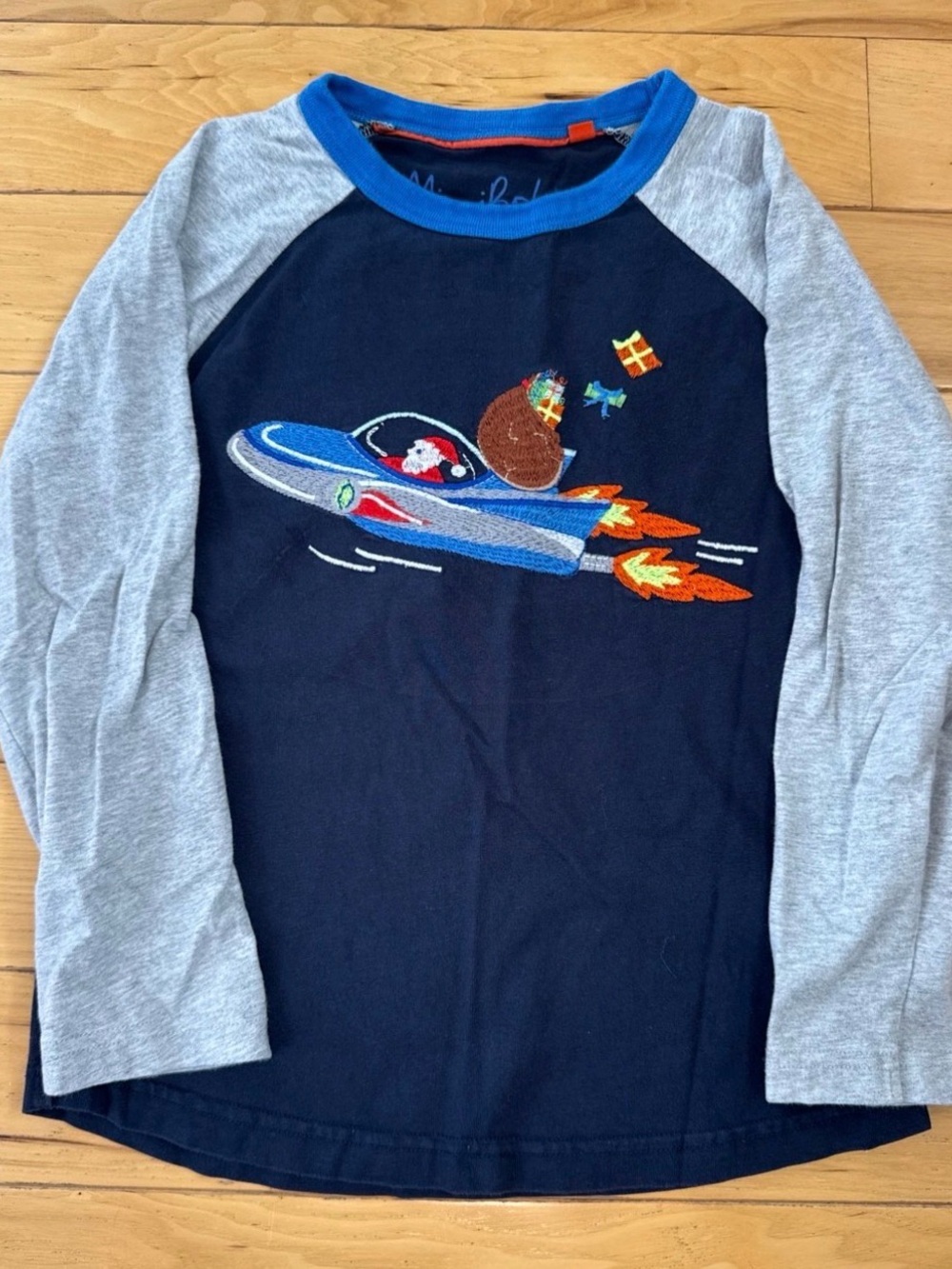 Boden embroidered Santa Rocket Long-Sleeve Tee